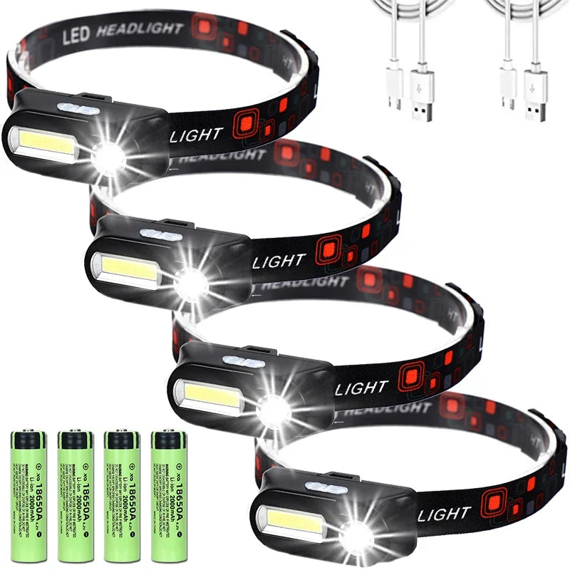 lampe frontale led noir rouge gris batterie aaa charge usb camping pêche randonnée double