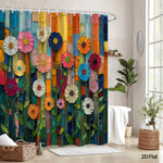 rideau douche moderne floral multicolore métalliques texturé fleurs stylisées 180x180cm opaque