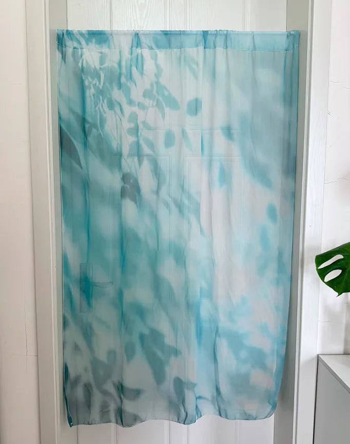 rideau moderne semi transparent feuilles vertes bleu clair blanc intérieur extérieur 100x140cm 100x170cm 150x170cm