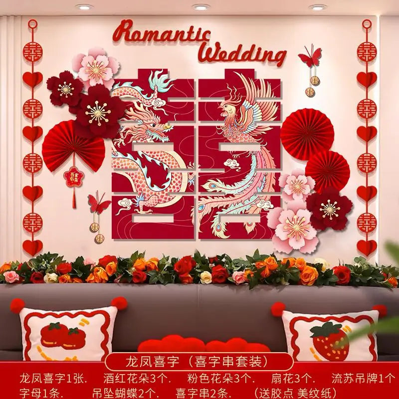 décoration mariage romantique dragon chinois fleurs cerisier papillons symboles traditionnels rouge rose blanc