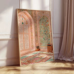 rideau floral classique couleur rose clair vert beige tissé traditionnel