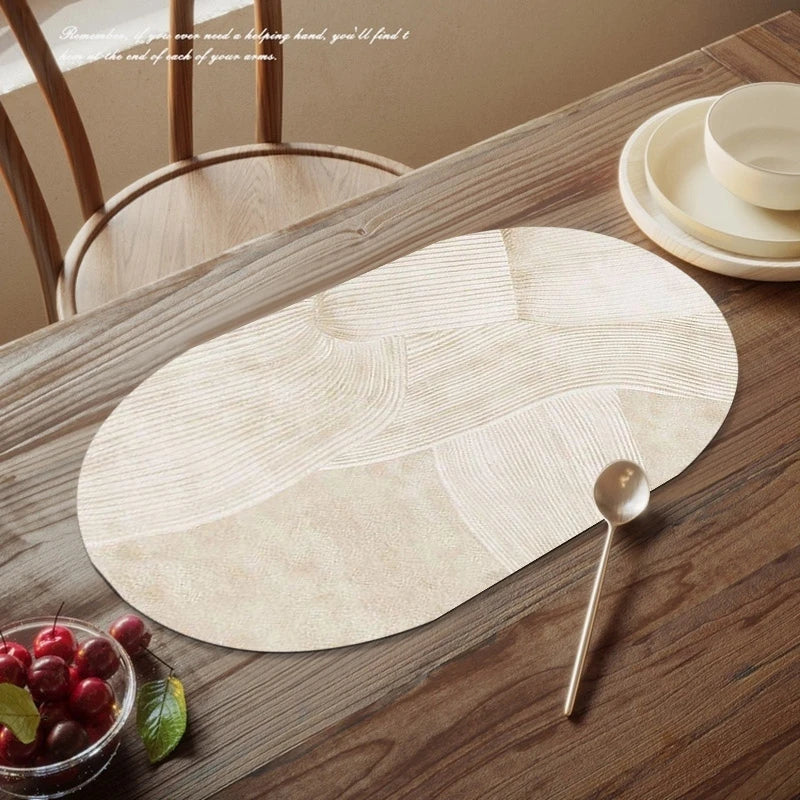 serviette table rectangulaire beige clair relief lignes blanches moderne cuisine décoration maison classique