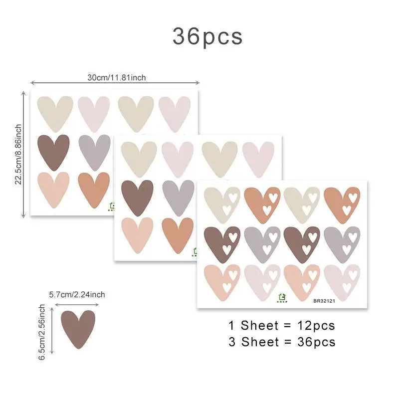 stickers muraux coeurs beige rose gris brun modernes adhésifs chambre enfants fonds écran