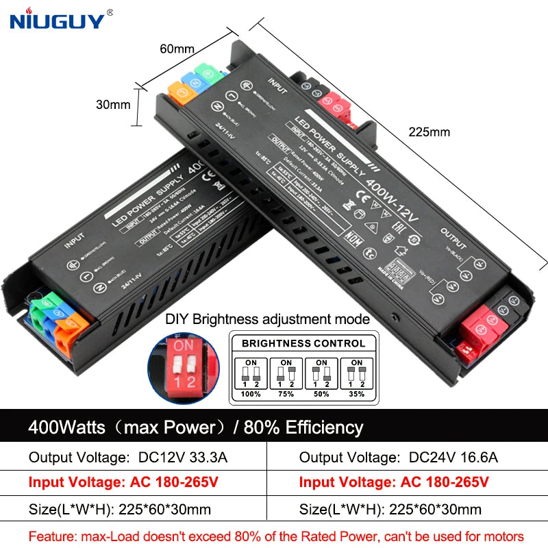 transformateur alimentation led 12v 24v 60w 100w 200w 300w 400w noir industriel adjustable