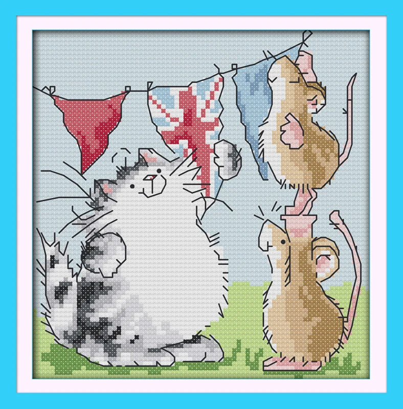broderie point croix animaux vaches poules dessin fil coton instructions toile imprimée travaux aiguille