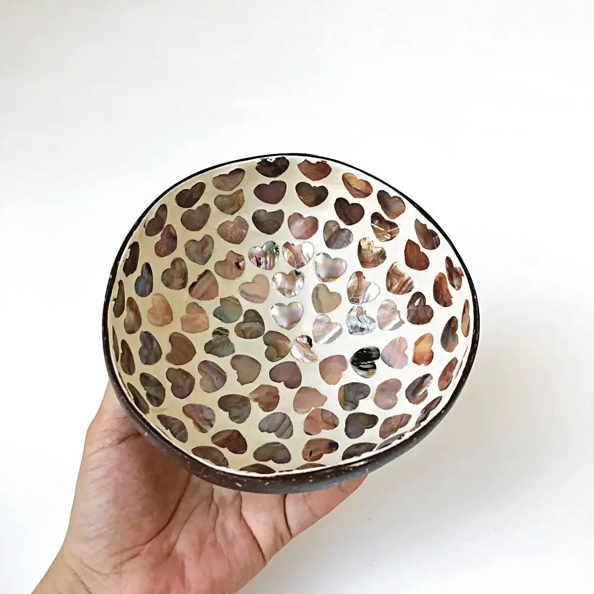 bol décoratif coquille coco artisanal mosaïque bois rangement bijoux clés maison