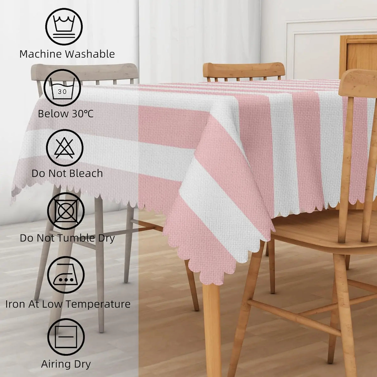 nappe table rayée rose blanche moderne réutilisable polyester rectangle maison fête