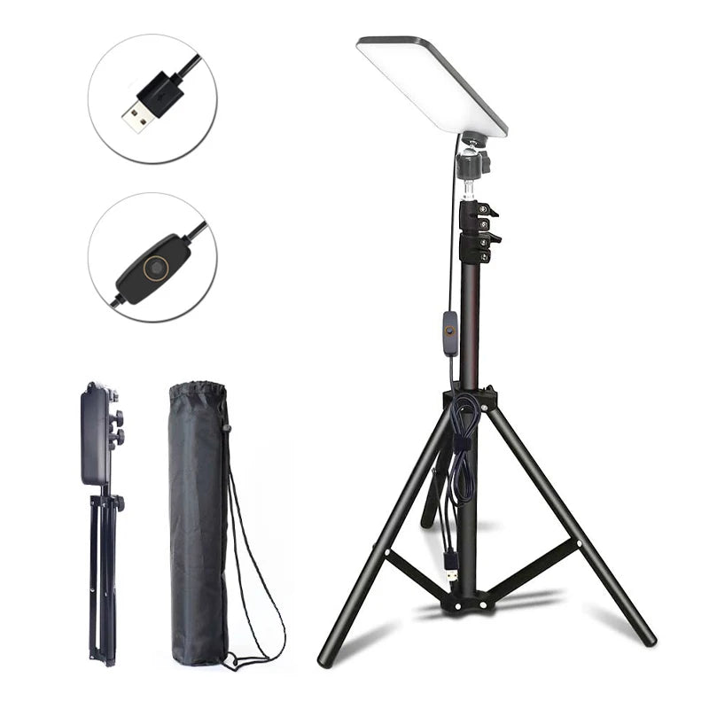 lampe led portable camping selfie moderne trepied noir sac transport adaptateur usb chargeur voiture
