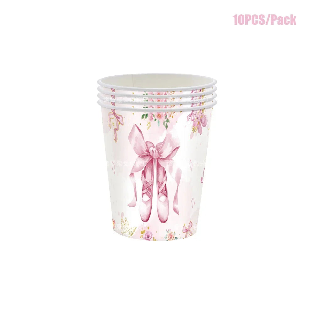assiettes danseuses ballerines gobelets serviettes nappe rose fleurs ballet anniversaire fête enfantsDecorationThèmeFloralElegant