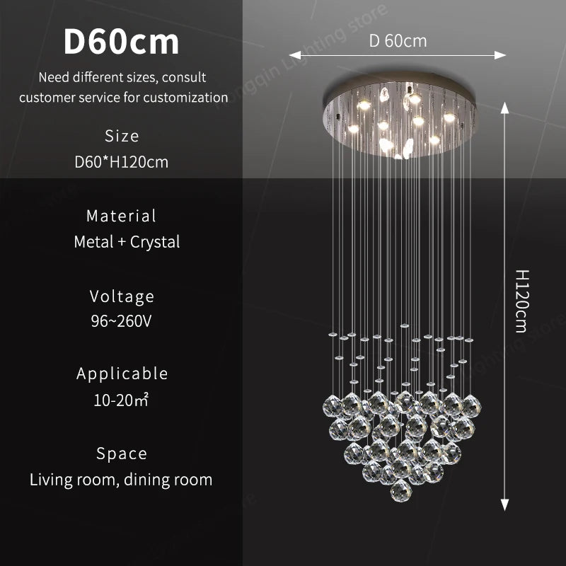 suspension lumineuse moderne cristal transparente argentée led 90 260v