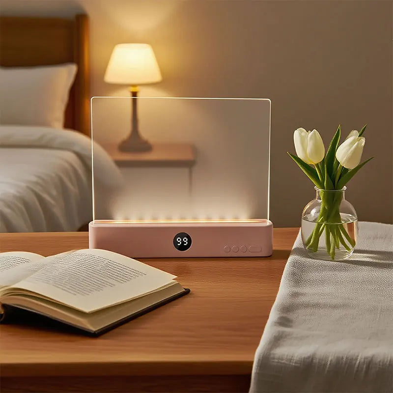 veilleuse led rectangle rechargeable usb températures minuterie tulipes blances roses