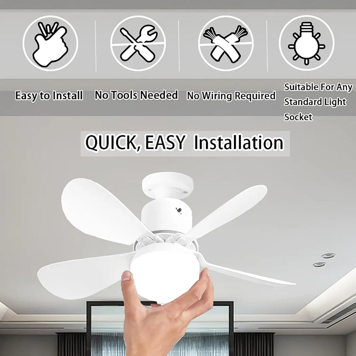 ventilateur lampe intégrée noir blanc moderne minimaliste télécommande inclusion lumière pales abs