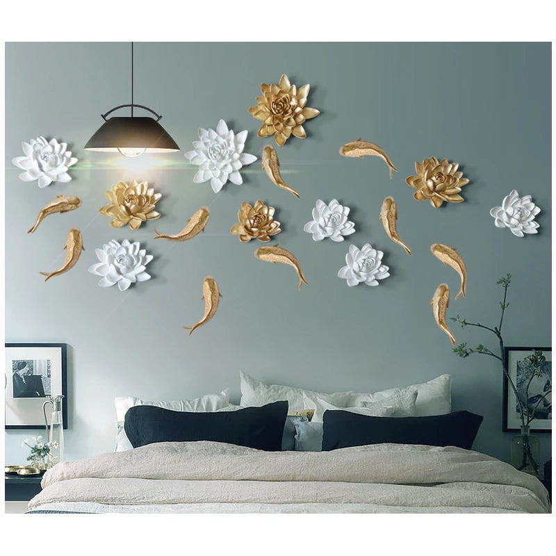 décoration murale fleurs artificielles lotus moderne élégante résine brillante adhésive intérieur anniversaire baby shower