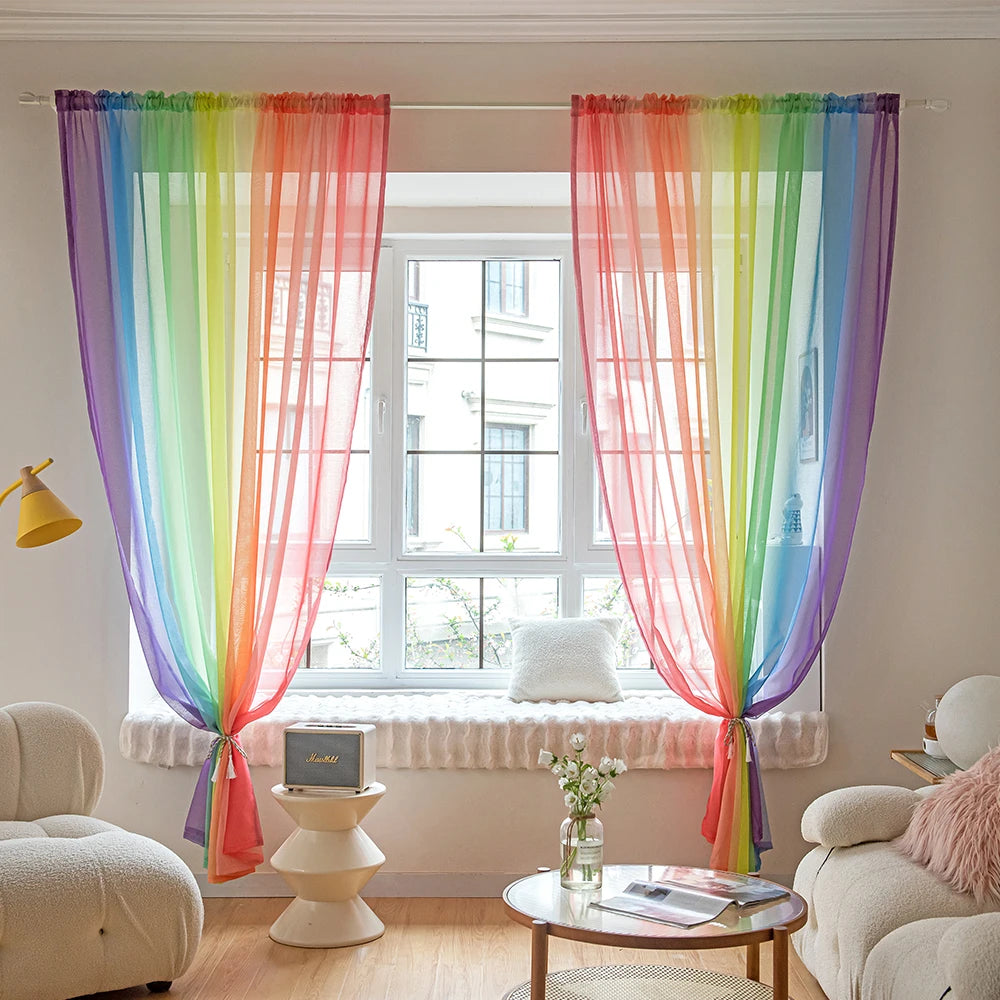 rideaux transparents arc ciel violet bleu vert jaune orange rouge légers modernes chambre coucher