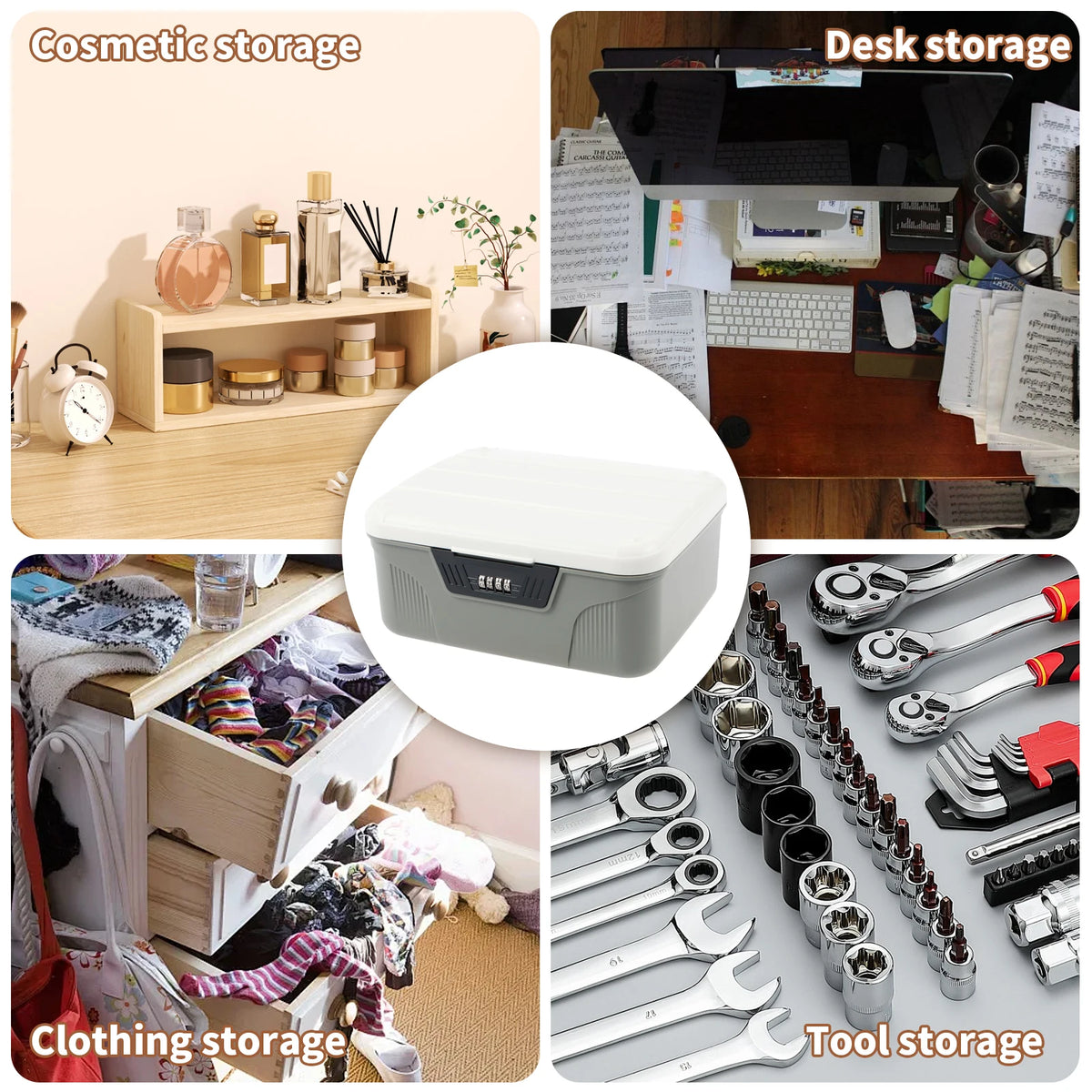 boîte rangement sécurisée verrouillage code numérique poignée métallique base antiderapante moderne respectueux environnement gris