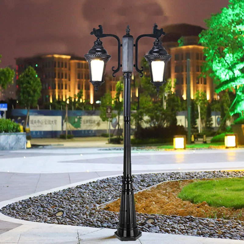 lampe rue extérieure led verre opalin classique ornements métalliques deux lampes ip65 flux lumineux