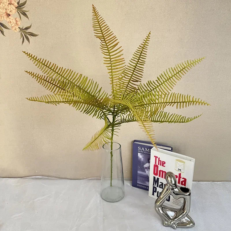 décoration extérieure plante artificielle feuilles vertes fines moderne 80cm tringle fixée éléments