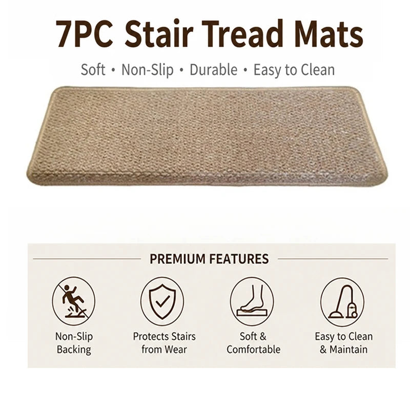 tapis d'escalier moderne antidérapant 15 pièces adhésif beige clair texture tissée polyester