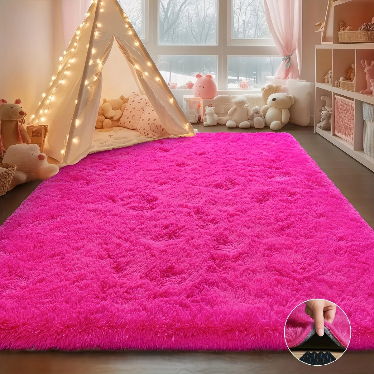 tapis rose vif moderne doux fourré salon chambre autocollants adhésifs large dimensionnels