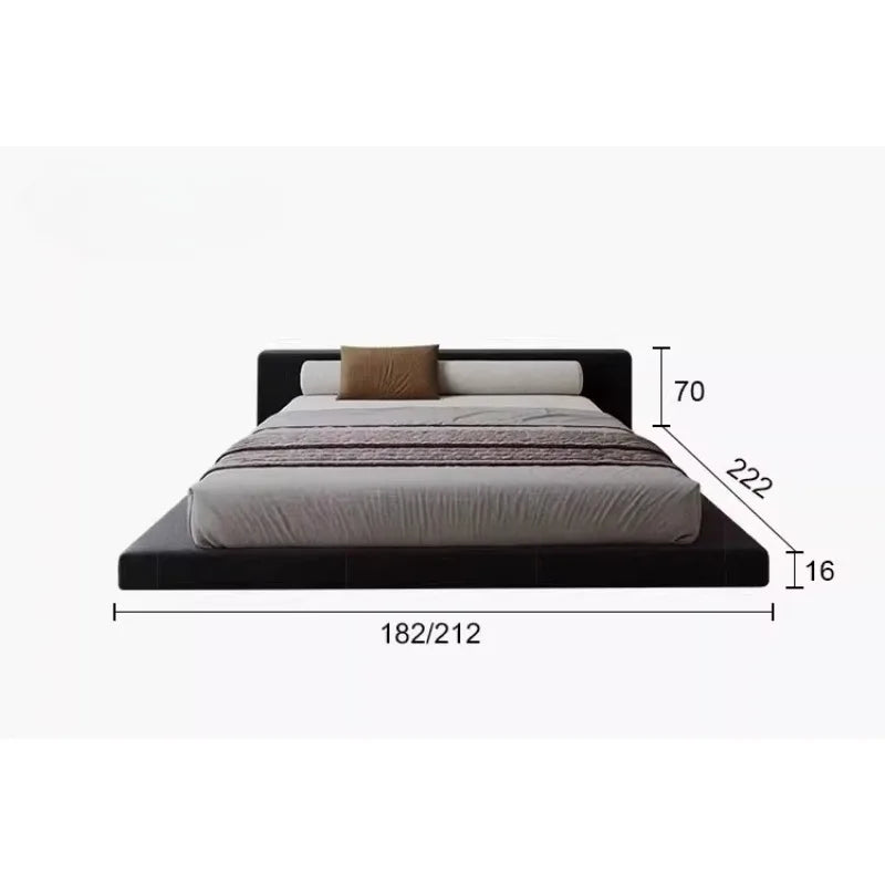lit moderne noir 182x212cm oreiller coussin drap chambre minimaliste matériaux bois
