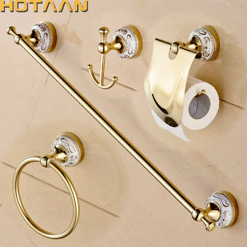 accessoires salle bain doré ornements floraux classique porte serviettes porte roulons fixations