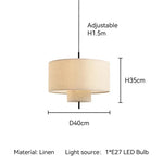 Suspension lumineuse moderne toile lin beige clair salon étude chambre lumière froide neutre chaude