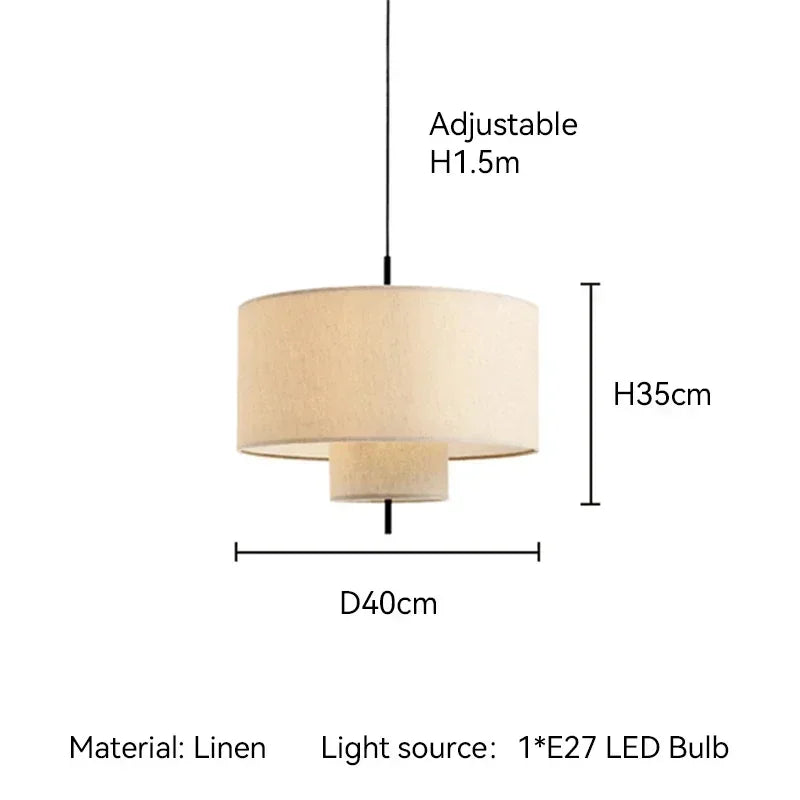 Suspension lumineuse moderne toile lin beige clair salon étude chambre lumière froide neutre chaude
