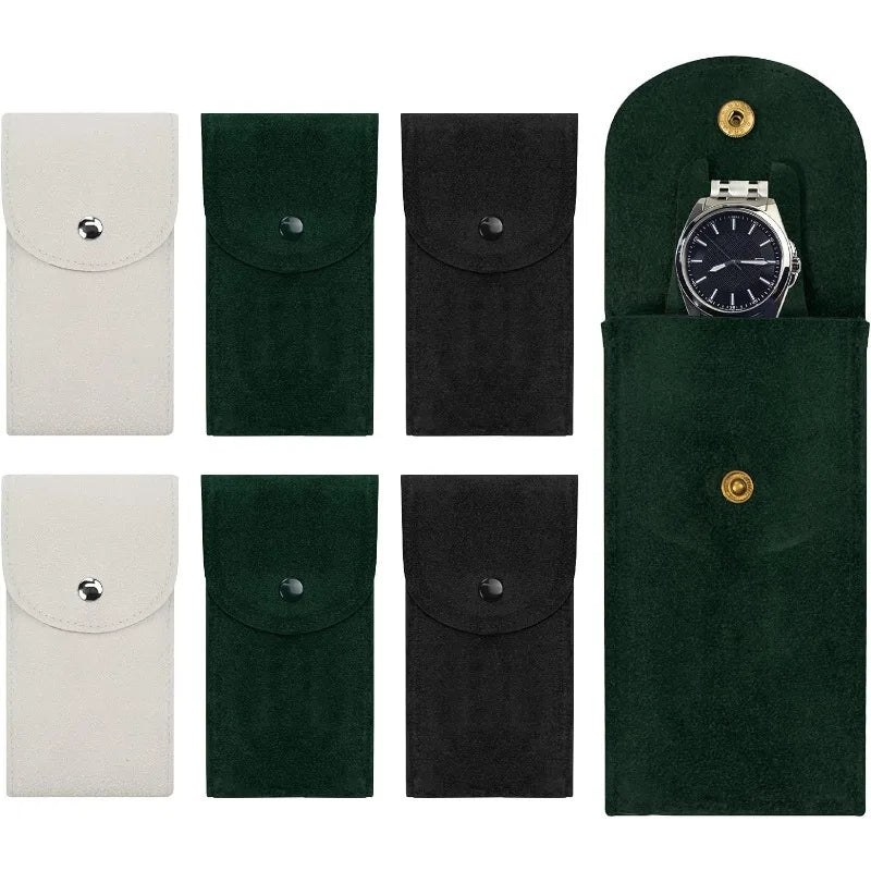 pochettes velours montres bouton pression moderne pratique noir vert gris