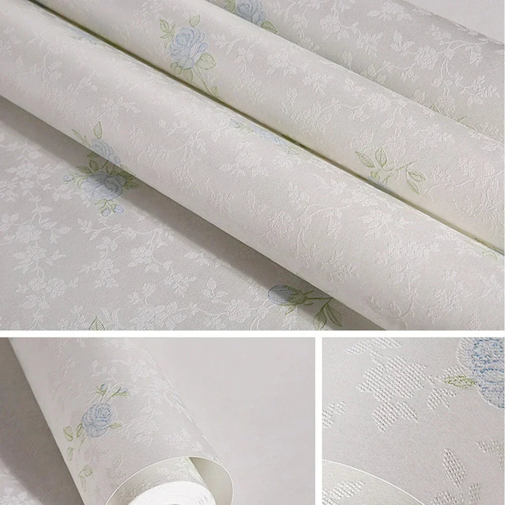 papier peint floral texturé blanc cassé rose violet bleu vert chambre salon étude enfants