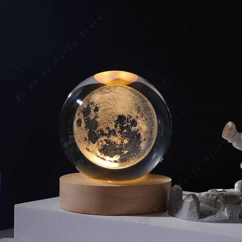veilleuse globe céleste transparent doré planètes galaxie câble usb base bois deco chambre