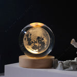 veilleuse globe céleste transparent doré planètes galaxie câble usb base bois deco chambre