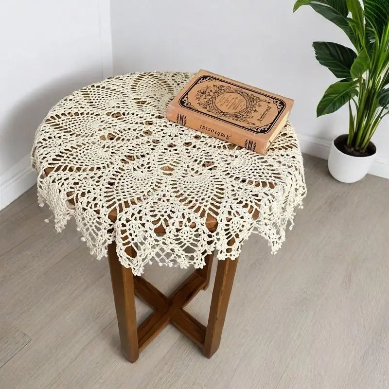 couvre table crochet floral traditionnel beige clair imperméable maison hôtelextérieur noël opaque