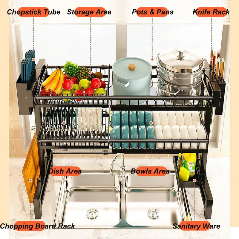 étagère cuisine noire moderne fixée mur extensible rangement assiettes ustensiles porte savon