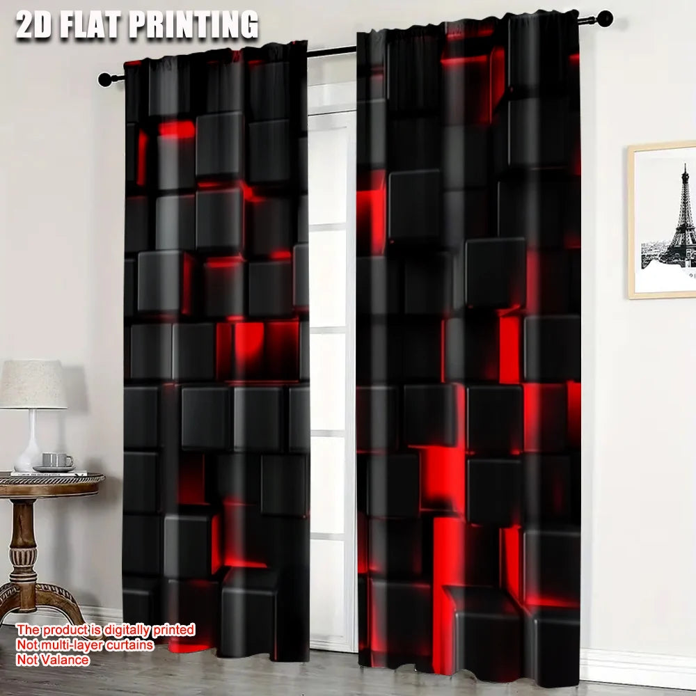 rideau moderne cubes 3d noir rouge polyester durable opacité pièces