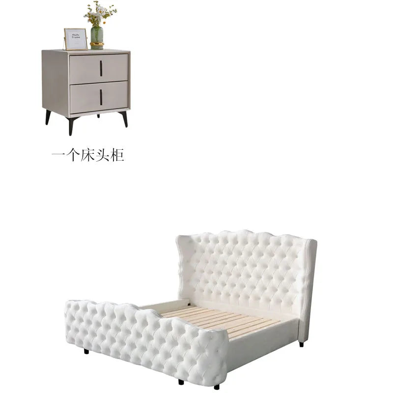 lit blanc tufté classique pieds matelas oreillers draps king size double moderne chambre coucher