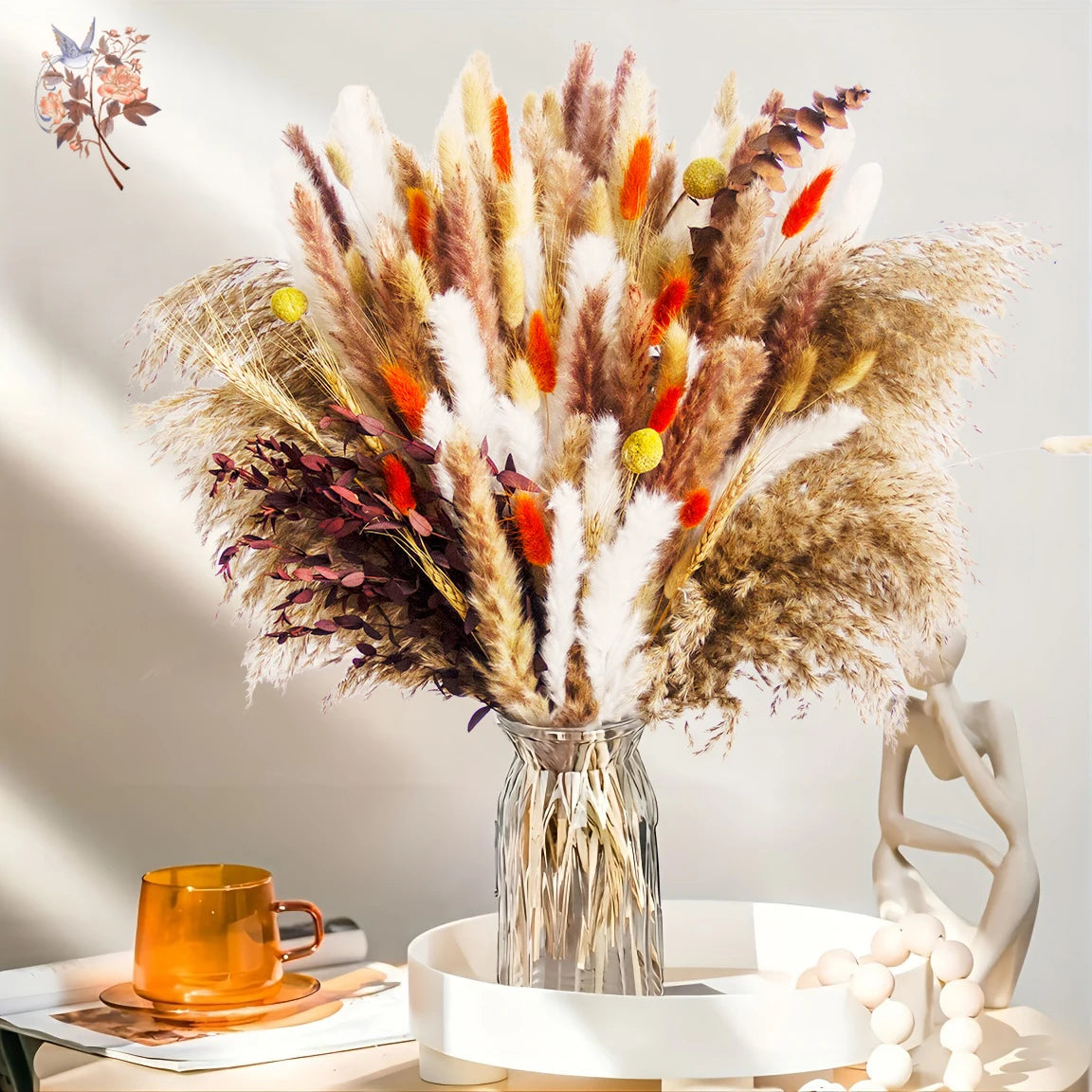 fleurs séchées bouquet pampas plumes graminées décoration intérieure anniversaire mariage rustic naturel