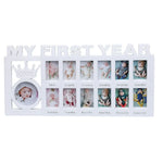 cadre photo my first year bébé blanc rose bleu lettres relief couronne moderne multiphotos