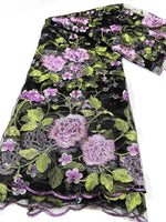 tissu africain dentelle verte brodée floral transparent élégant robe haute qualité yards