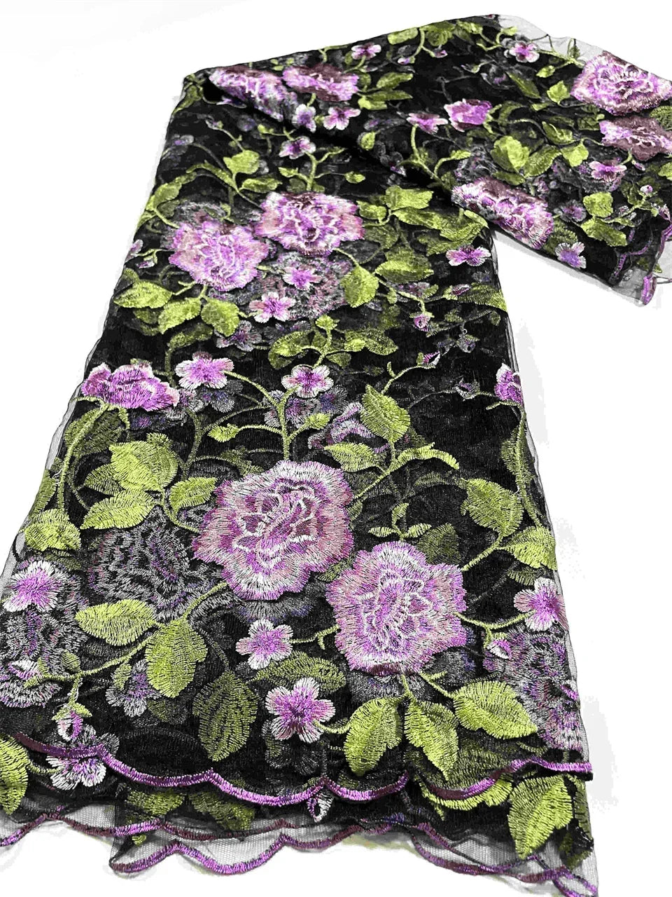tissu africain dentelle verte brodée floral transparent élégant robe haute qualité yards