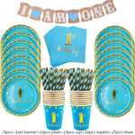 assiettes bleu clair anniversaire 1er anniversaire doré festif serviettes gobelets napkin tablecloth set festivités