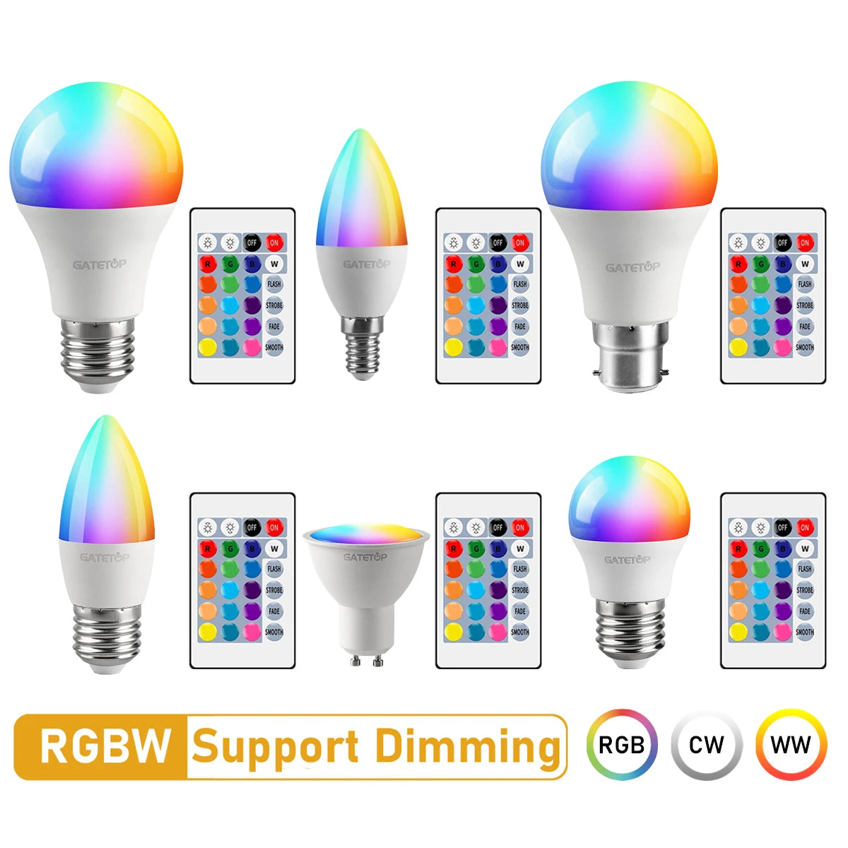 ampoules led rgb blanc multicolore transparentes modernes télécommande e27 e14 gu10