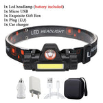 lampe frontale led noire blanc imprimée géométrique 1800lm modes aimant porte câble intégré camping