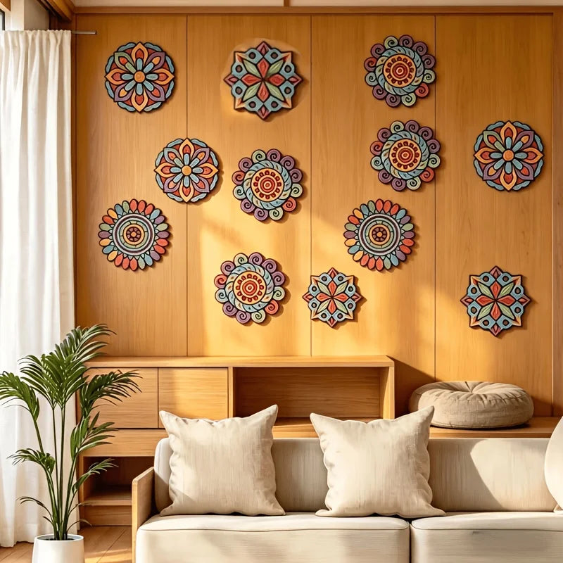 coasters bois non fini mandala multicolore géométrique artisanal décoratif adhésif pièces colorier bricolage