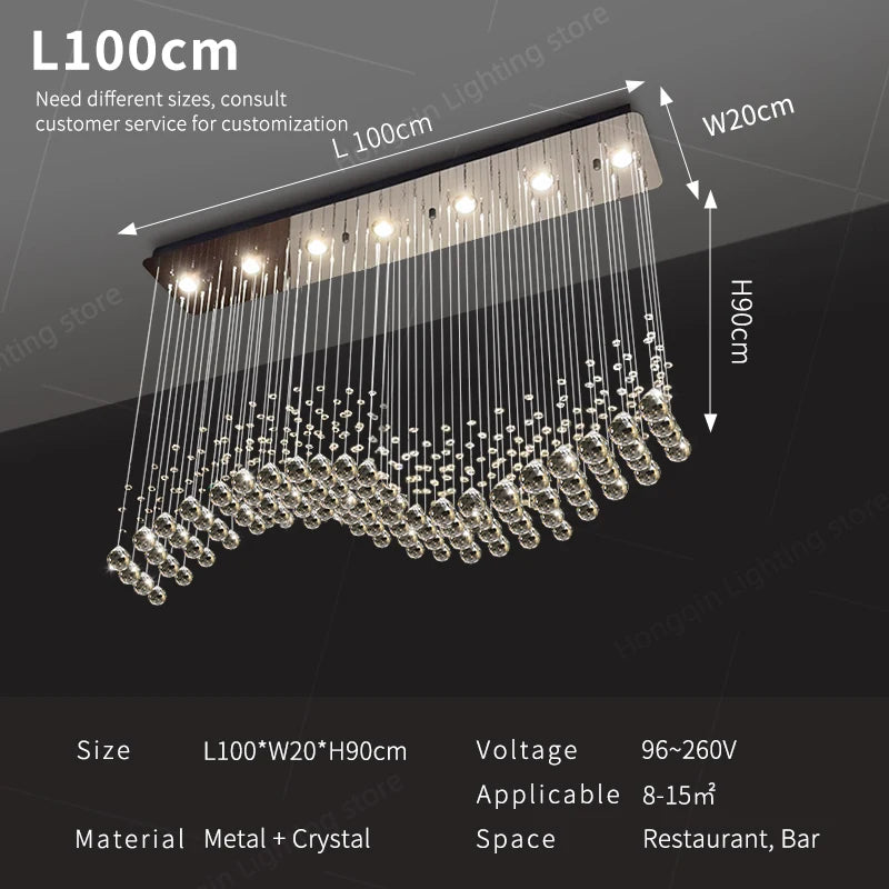 suspension lumineuse moderne cristal transparente argentée led 90 260v