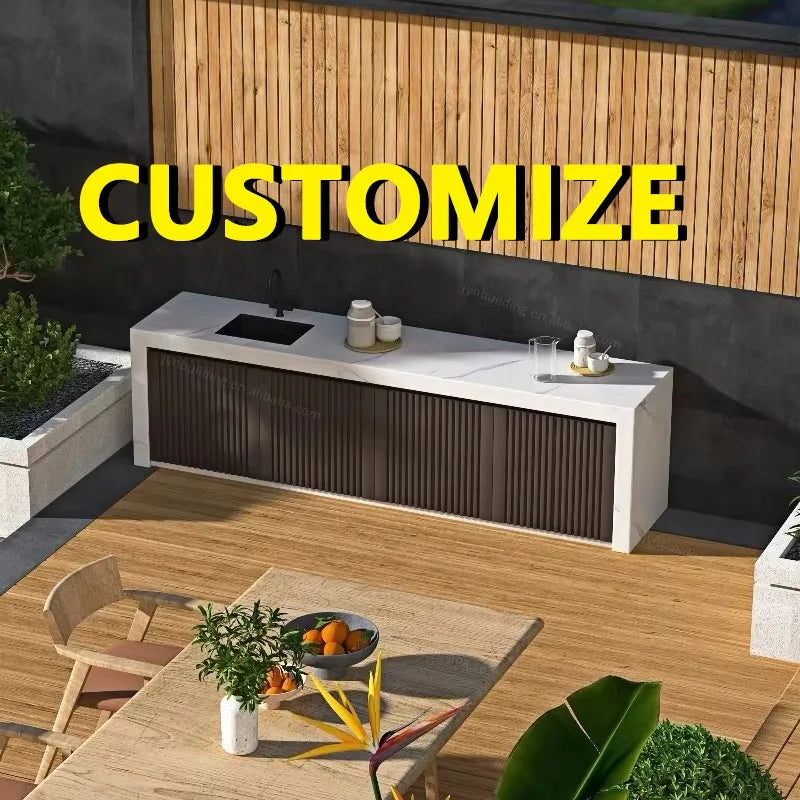 évier extérieur métal blanc gris marron rangement moderne minimaliste patio jardin