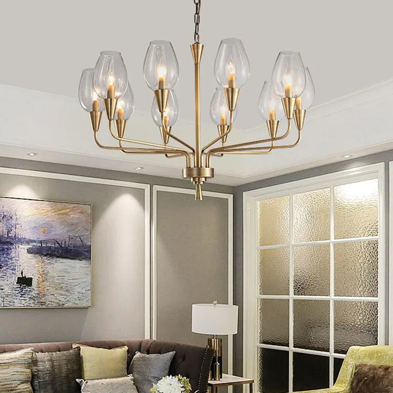 chandelier moderne or verrines transparentes élégant suspension tableaux décorativos