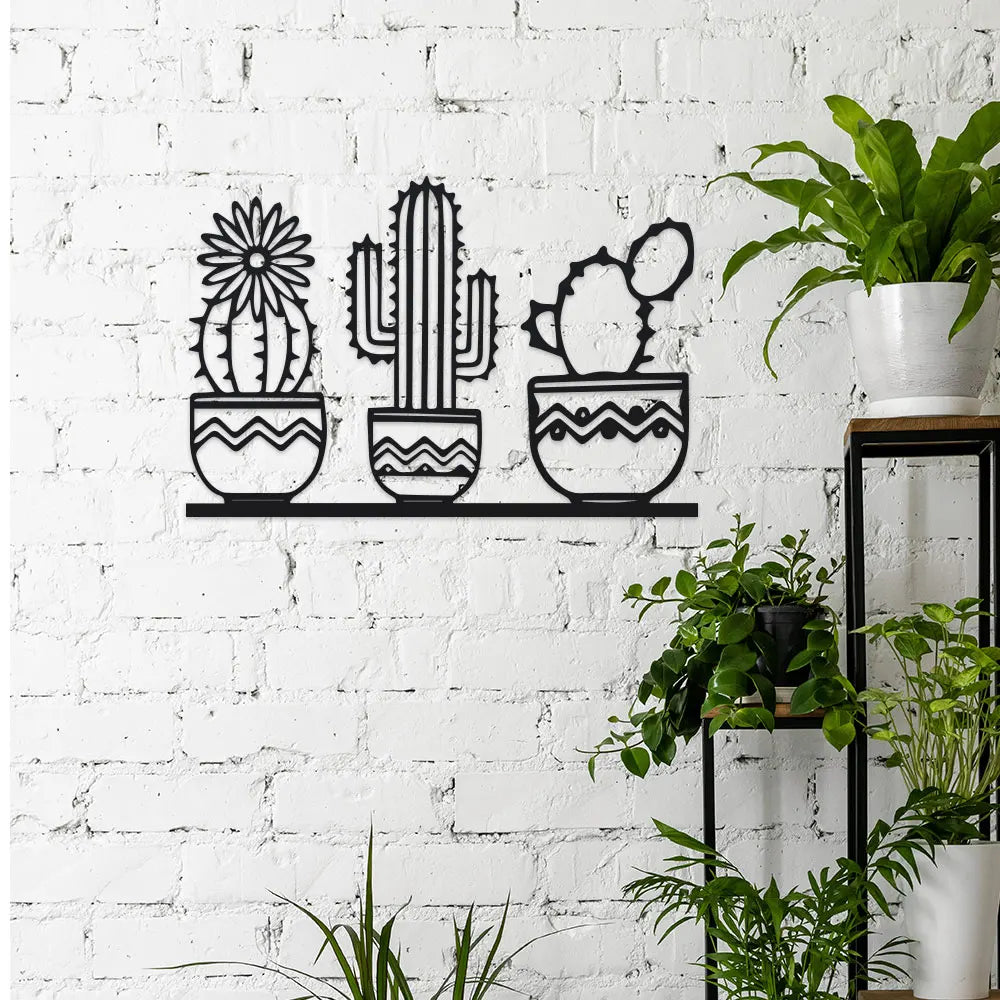 décoration murale cactus métal noir silhouettes géométriques minimaliste linéaireintérieurextérieur