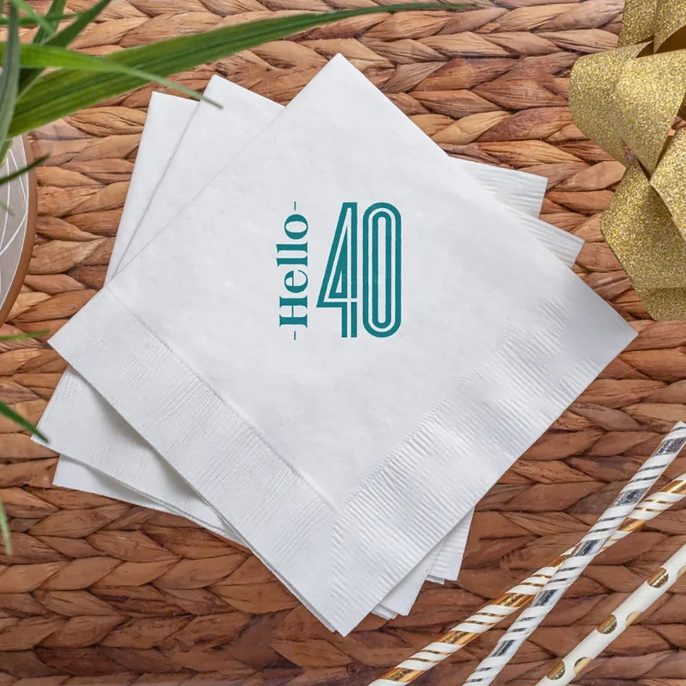 serviettes papier hello 40 anniversaire mariage décoration vert blanc festive