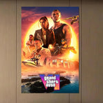 affiche jeu vidéo grand theft auto vi multicolore personnages scènes verte bleue moderne artwork