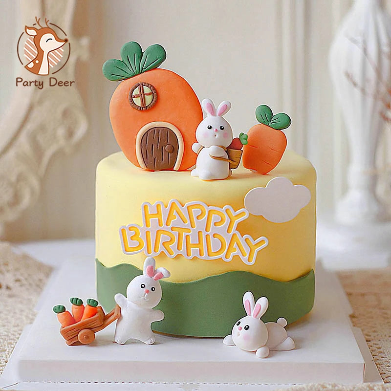 décoration gâteau forme lapin carotte anniversaire enfant festif orange vert blanc
